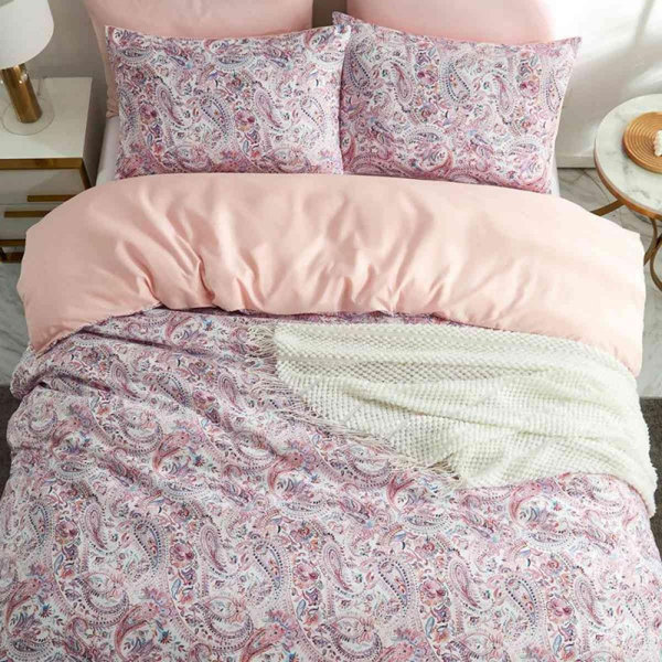 Omelas Floral Duvet Cover Set Pink Floral Comforter Cover Paisley | Wayfair